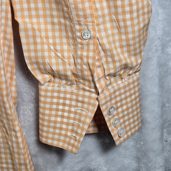 Turnbull & Asser Orange Checkered Collared Button Down Mens Size 43 17 Cotton - Picture 6 of 11